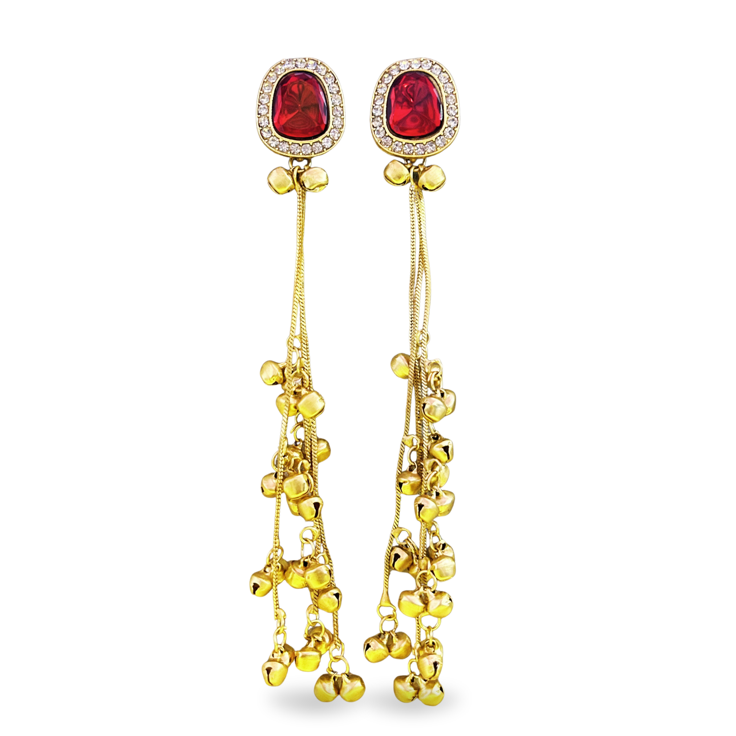 Kashmiri Red Stone Long Earrings – Royal Ethnic Drop