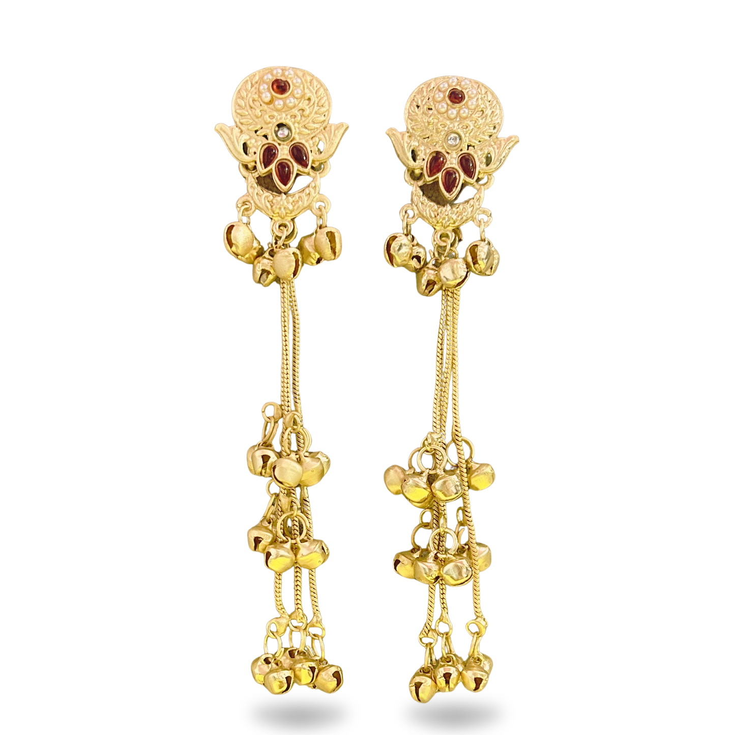 Kashmiri Gold Traditional Long Earrings – Handcrafted Ethnic Drop