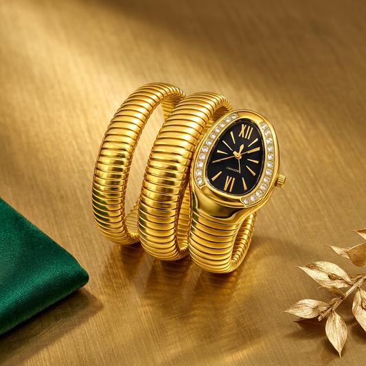 Gold Serpent Wrap Watch-Black