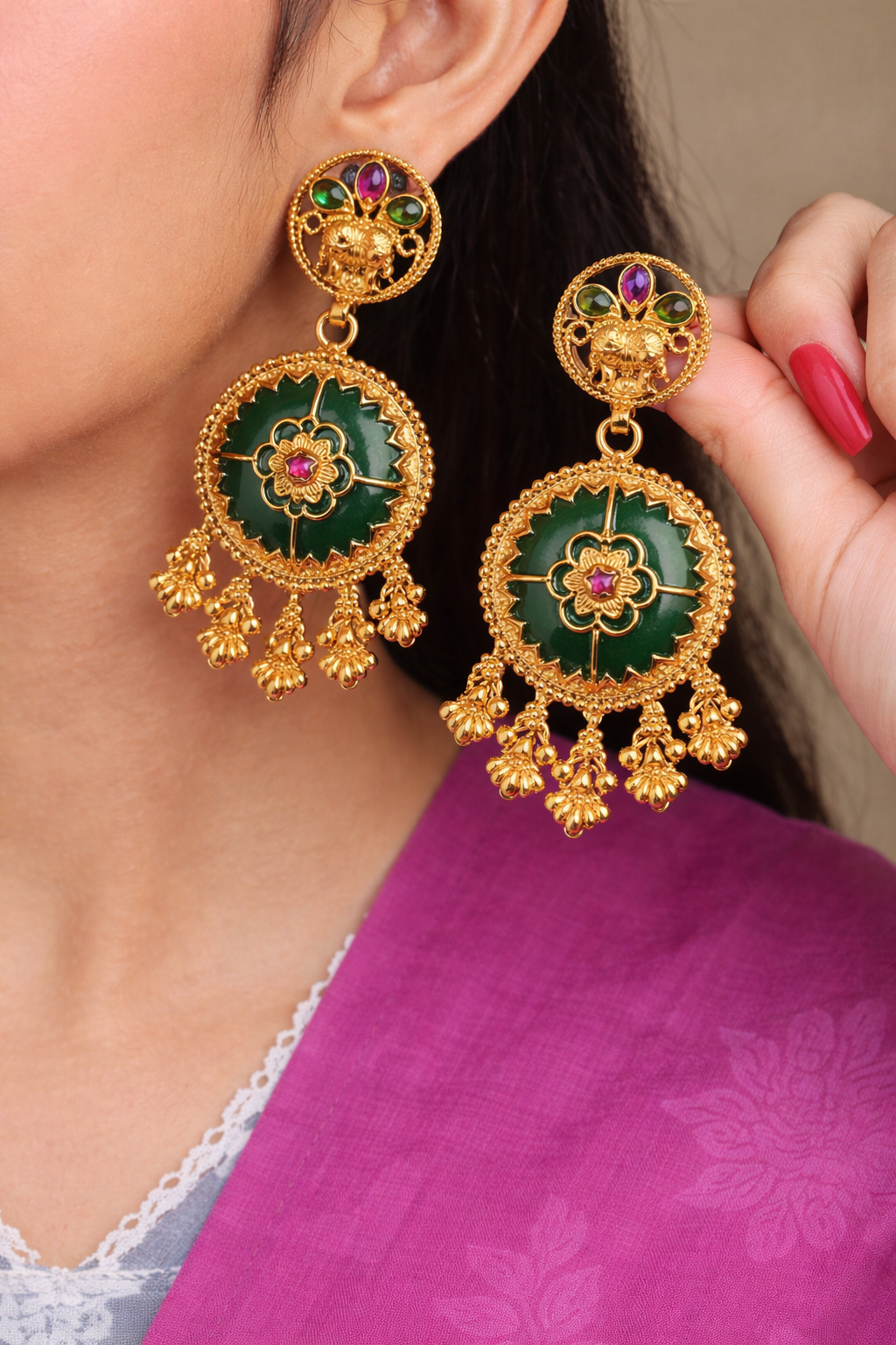 Royal Heritage Green Chandbali Earrings