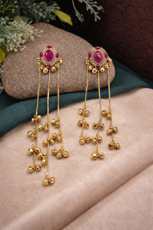 Ruby Pink Long Tassel Earrings