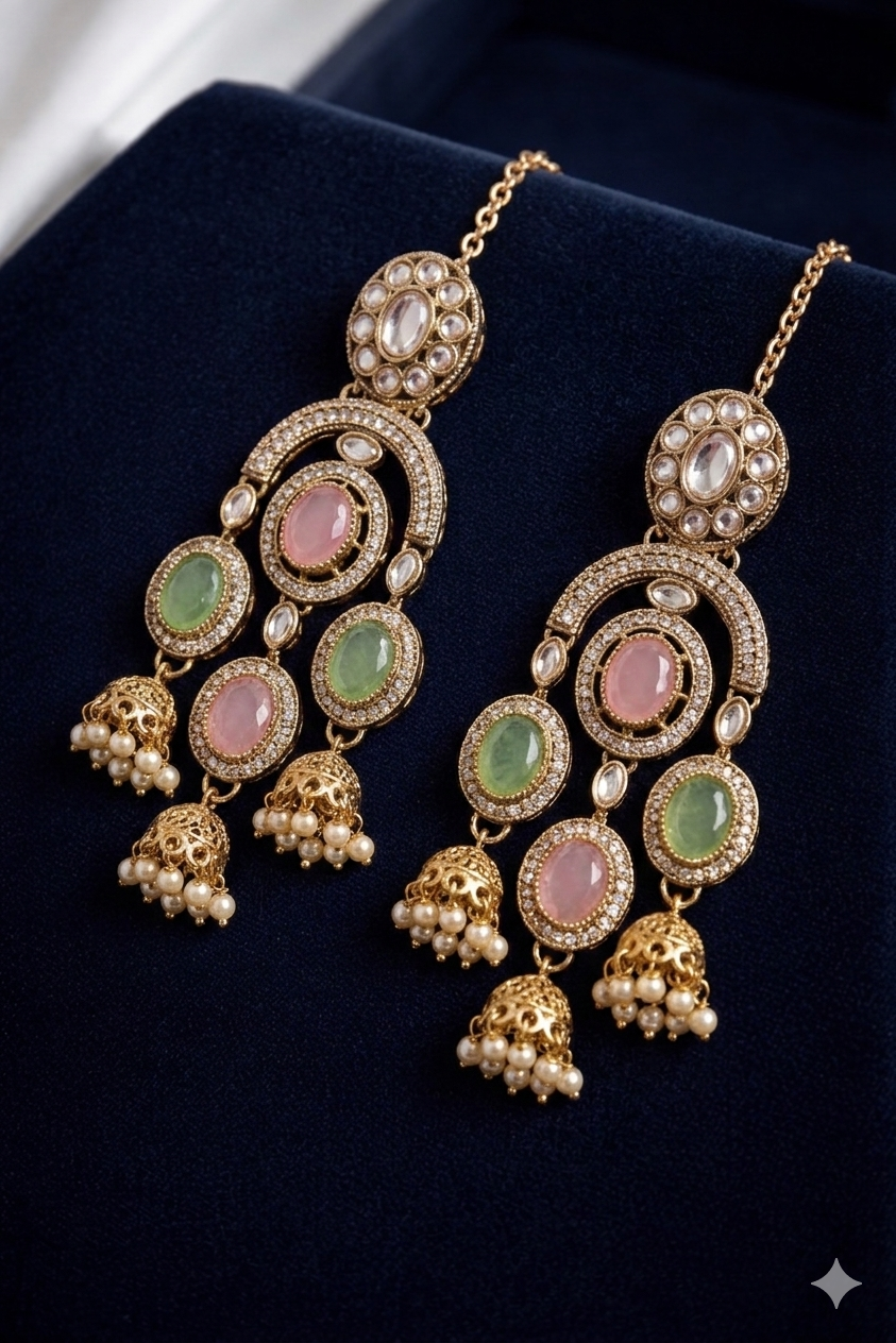 Pastel Stone Pearl Jhumka Earrings