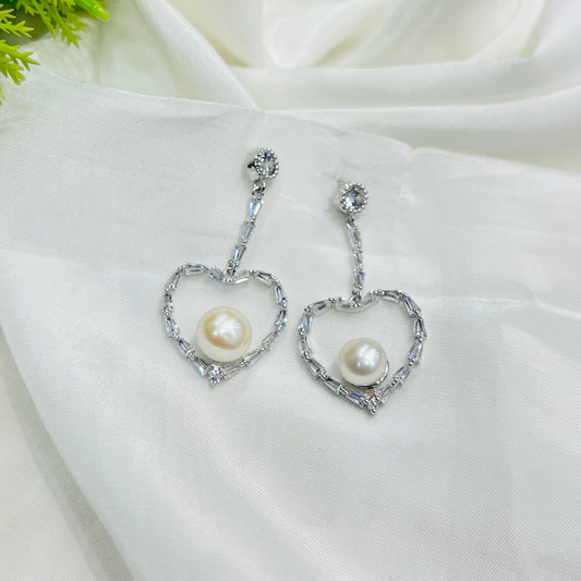 Pearl Heart Drop Earrings