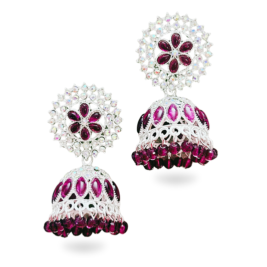 Purple Crystal Jhumka Earrings