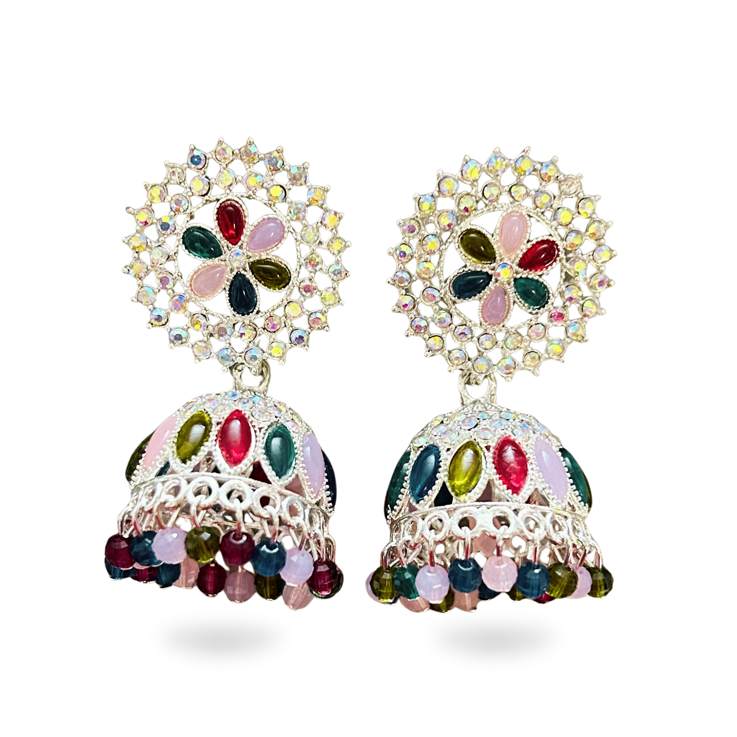 Multi Color crystal jhumka earrings