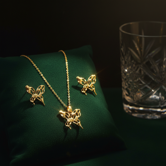 Golden Butterfly Necklace & Earrings Set