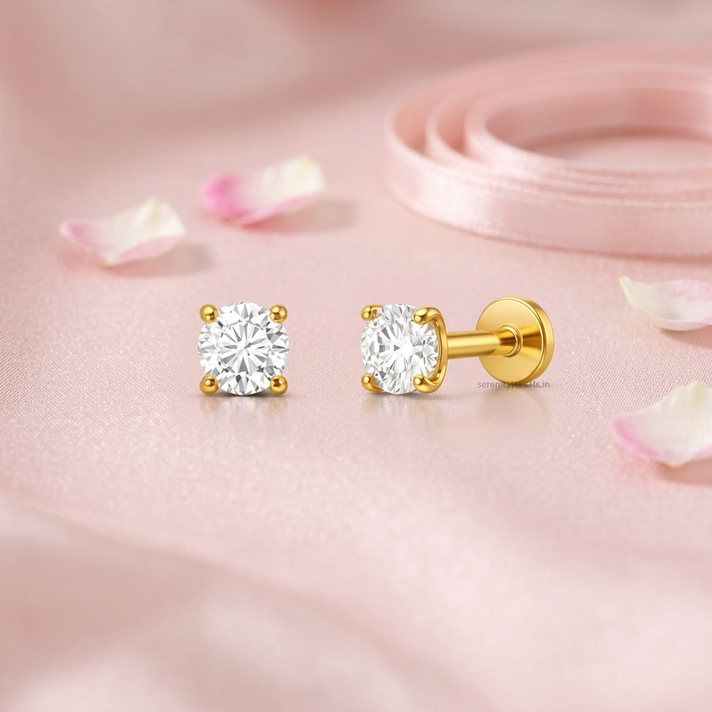 Radiant Gold Solitaire Stud Earrings
