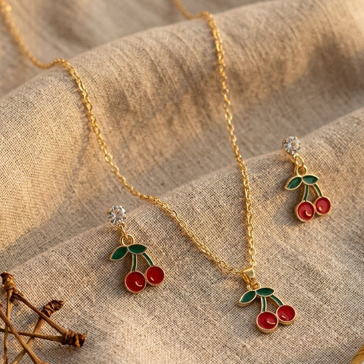Cherry Charm Necklace Set