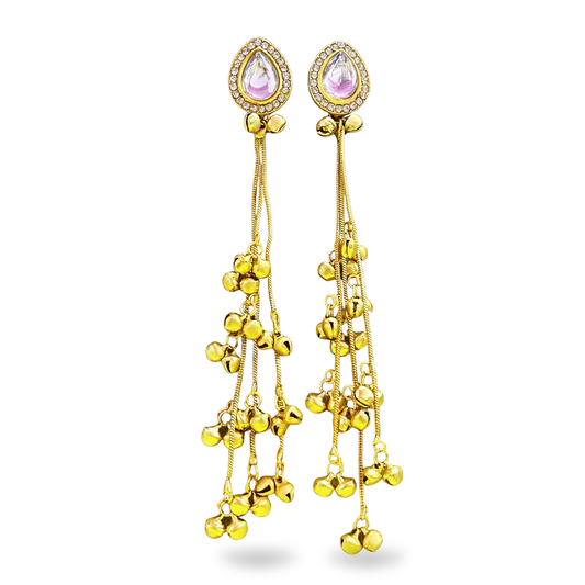 Kashmiri Long Dangle Earrings – Traditional Gold Elegance