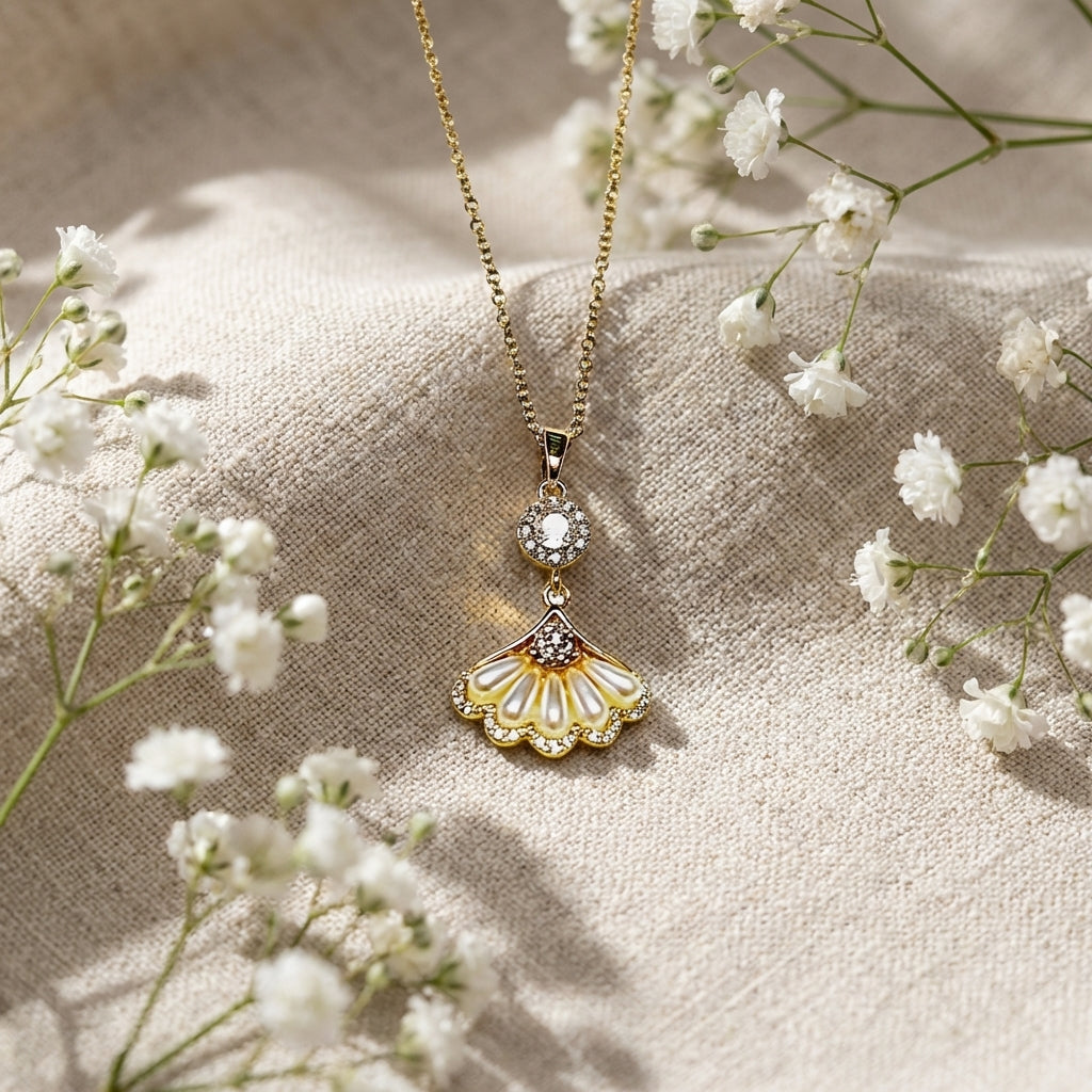 Floral Pearl Drop Pendant Necklace