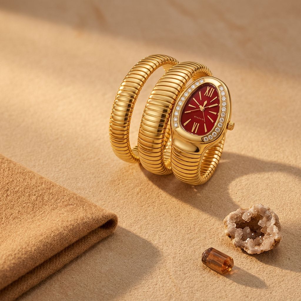 Gold Serpent Wrap Watch-Red