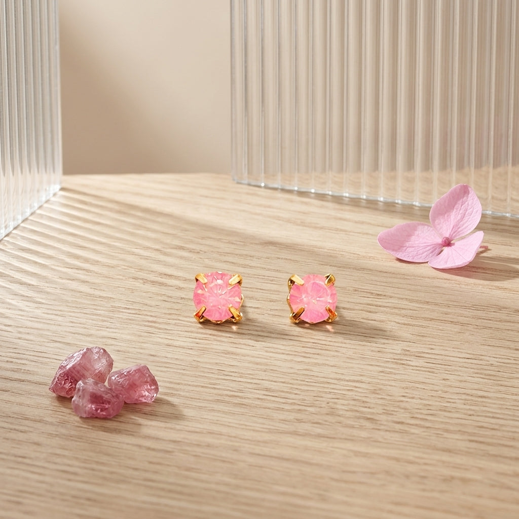 Pink Crystal Stud Earrings