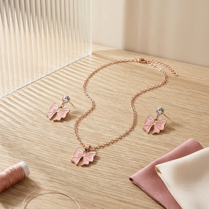 Pink Bow Necklace Set