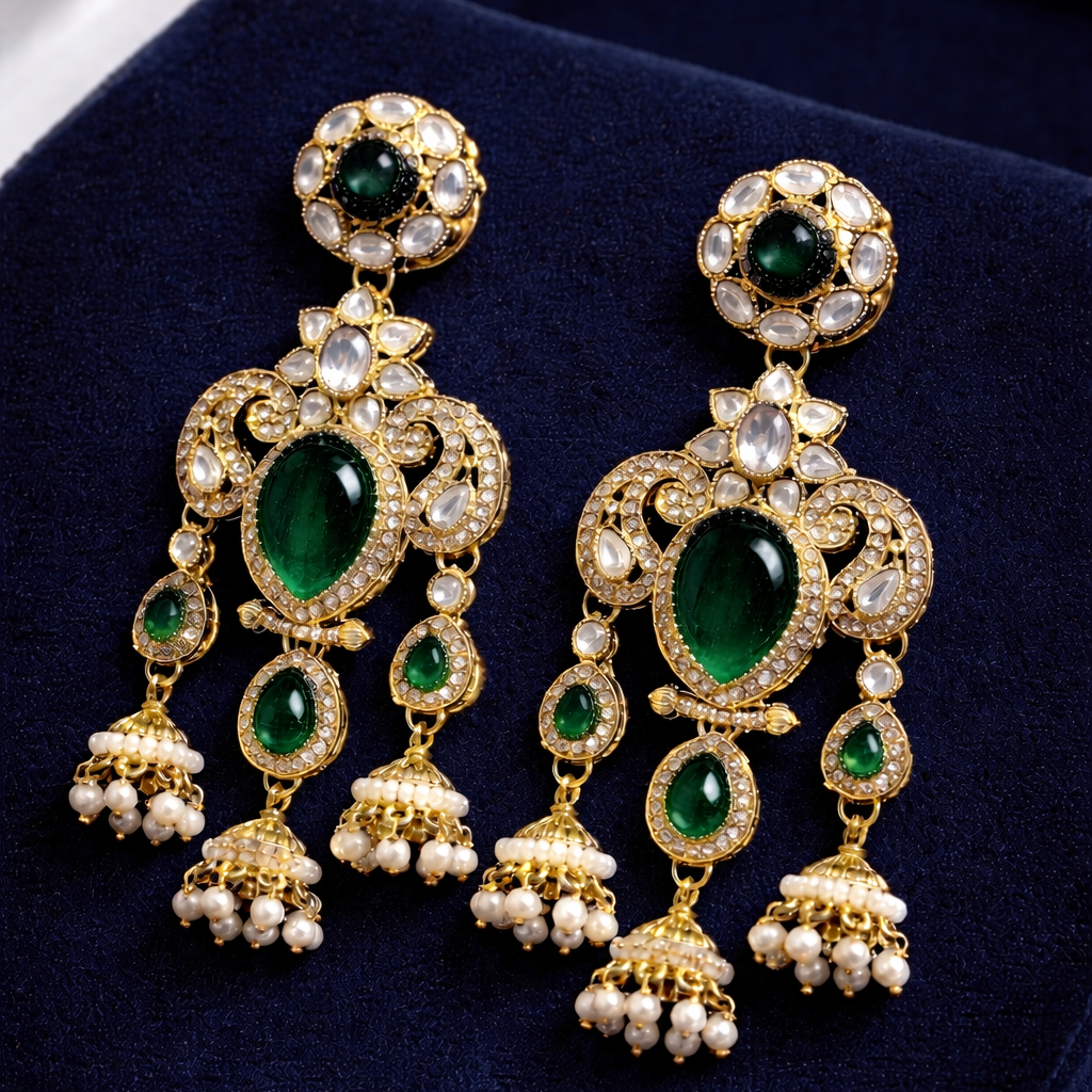 Royal  Stone Pearl Jhumka Earrings
