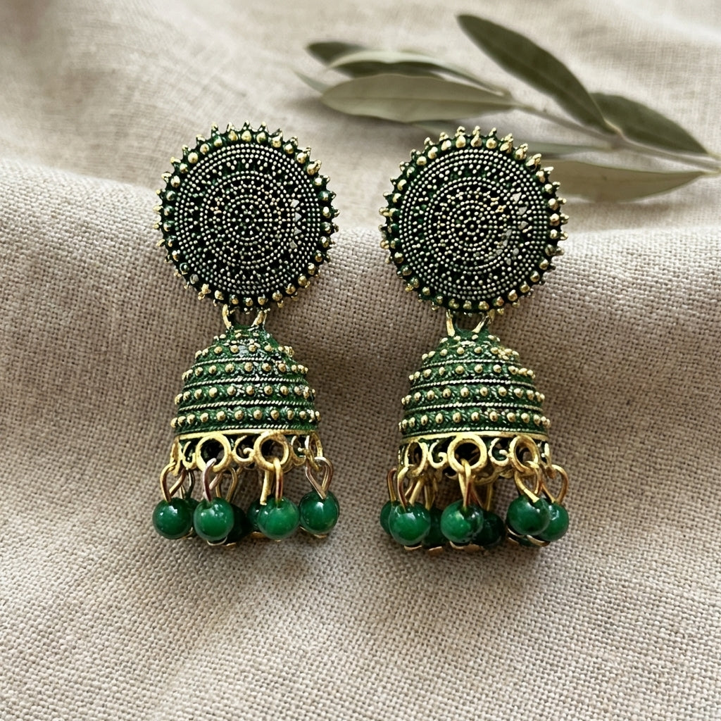 Traditional Green Jhumka Earrings