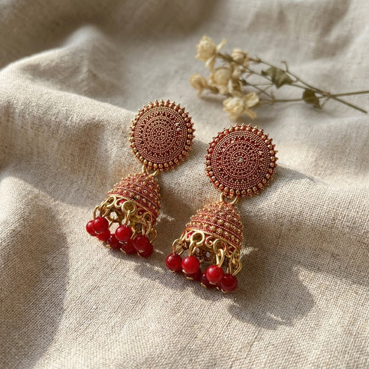Traditional Red Jhumka Earrings