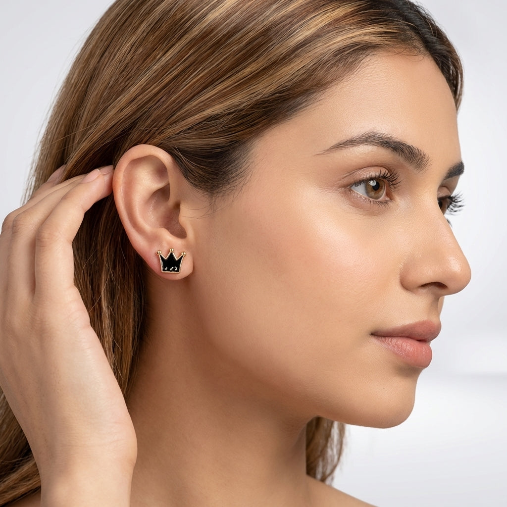 Black Crown Stud Earrings