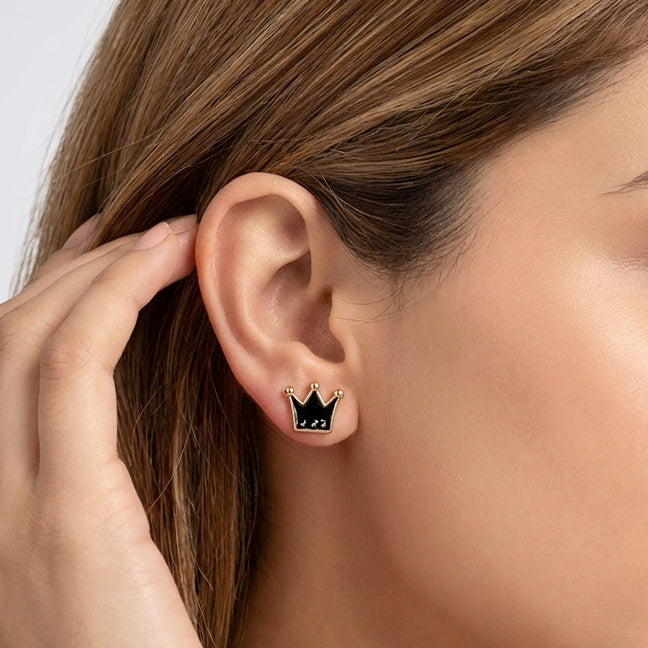 Black Crown Stud Earrings