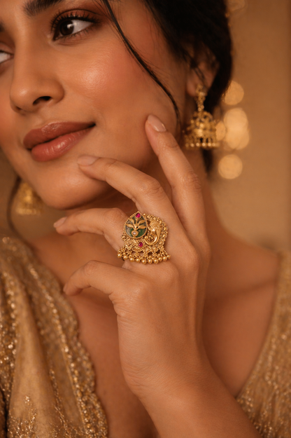 Antique Elephant Motif Statement Ring