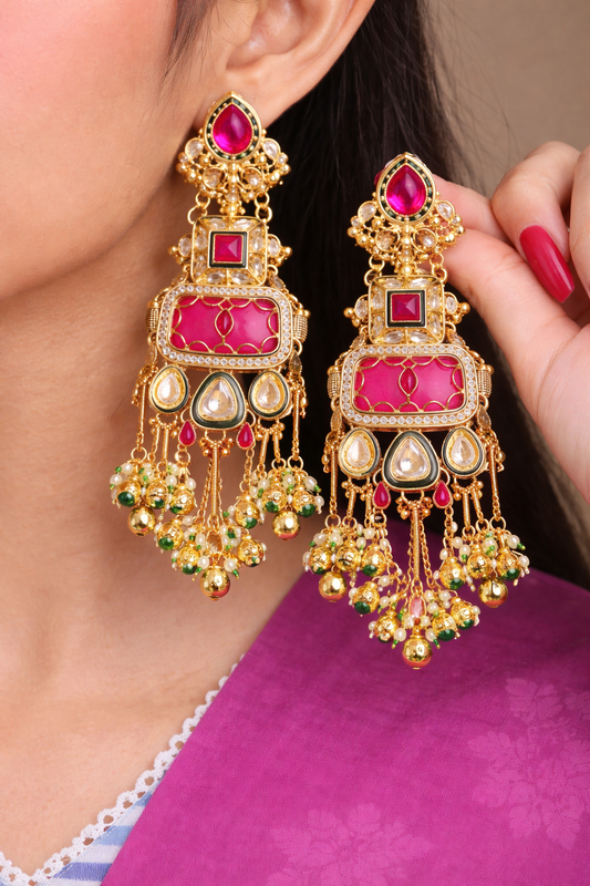 Royal Pink Kundan Statement Earrings
