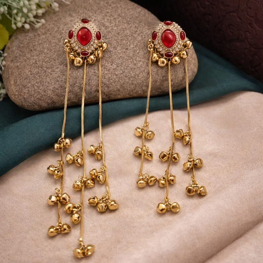 Ruby Red Long Tassel Earrings