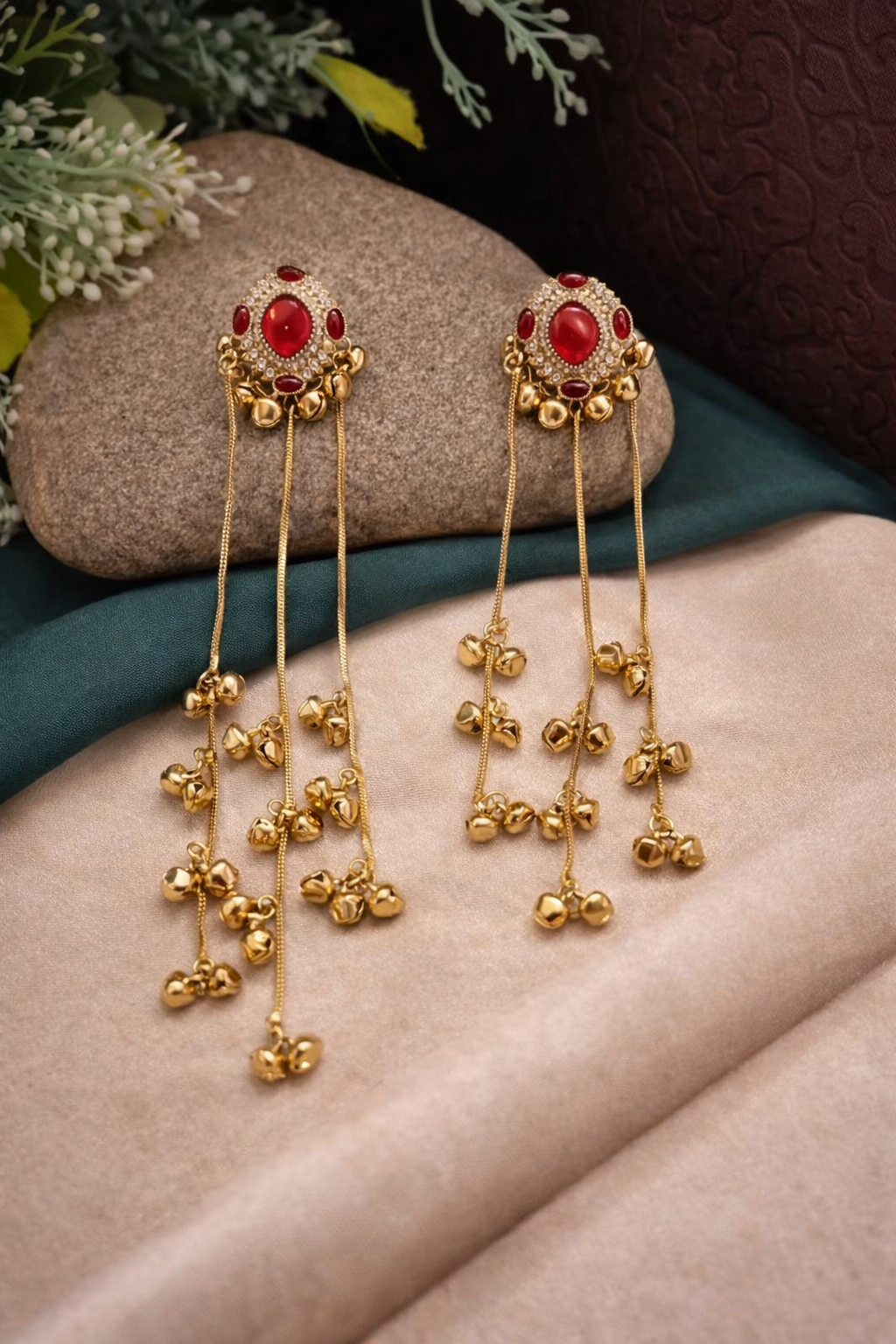 Ruby Red Long Tassel Earrings