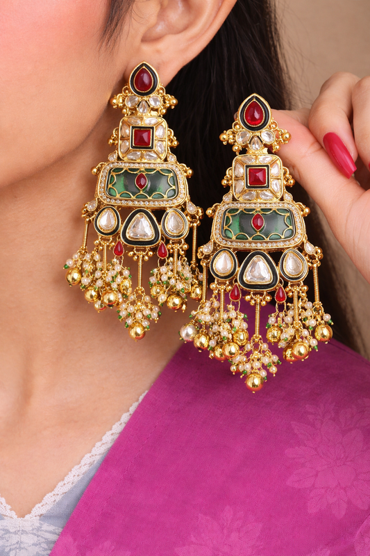 Regal Mint Green Kundan Chandelier Earrings