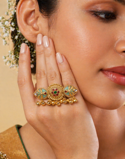 Antique Ghungroo Floral Ring