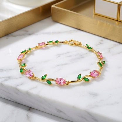 Pink & Green Tulip Crystal Bracelet