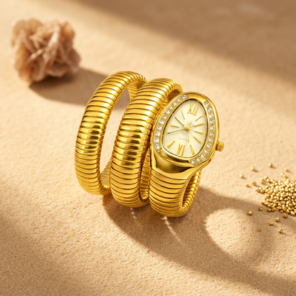 Gold Light Yellow Serpent Watch-Studded