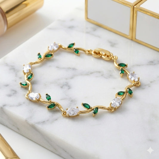 Green & White Tulip Crystal Bracelet