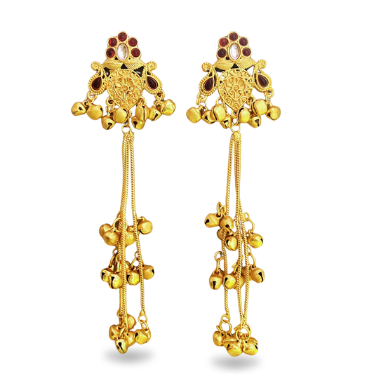 Kashmiri Antique Gold Long Earrings – Regal Ethnic Drop