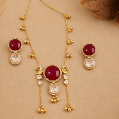 Ruby Peacock Pendant Necklace Set
