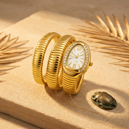 Gold Serpent Wrap Watch - White