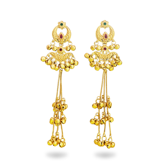 Kashmiri Gold Long Earrings – Traditional Royal Drop