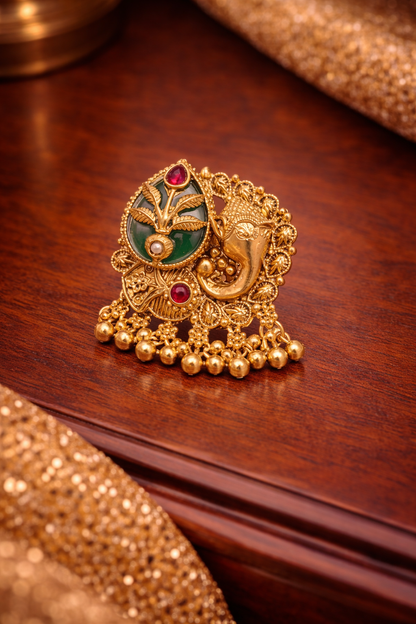 Antique Elephant Motif Statement Ring