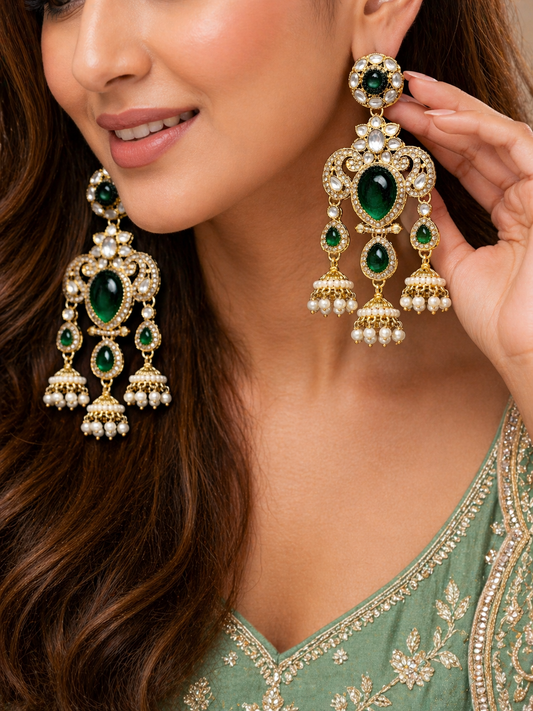 Royal  Stone Pearl Jhumka Earrings