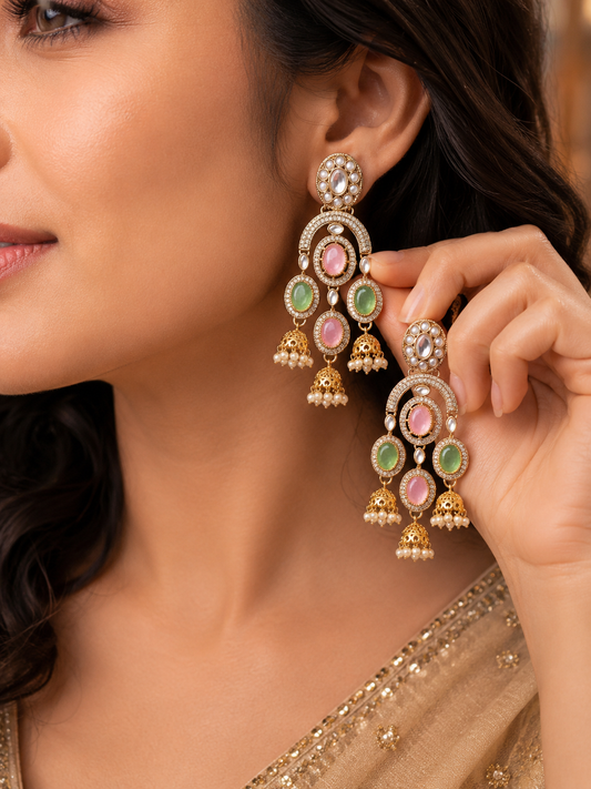 Pastel Stone Pearl Jhumka Earrings
