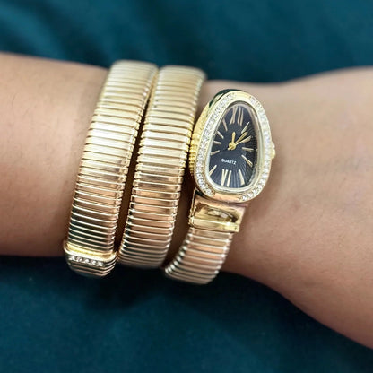 Gold Serpent Wrap Watch-Black