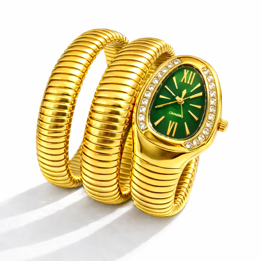 Gold Serpent Wrap Watch - Green
