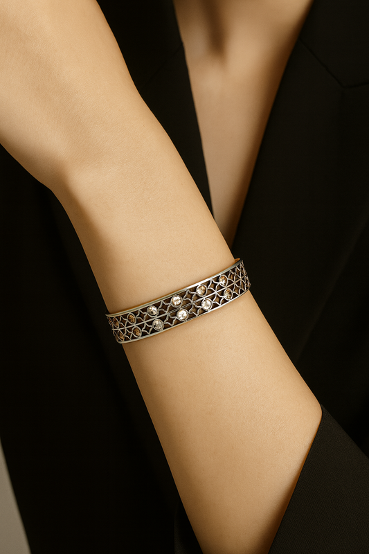 Silver Lattice Crystal Bracelet