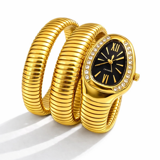 Gold Serpent Wrap Watch-Black
