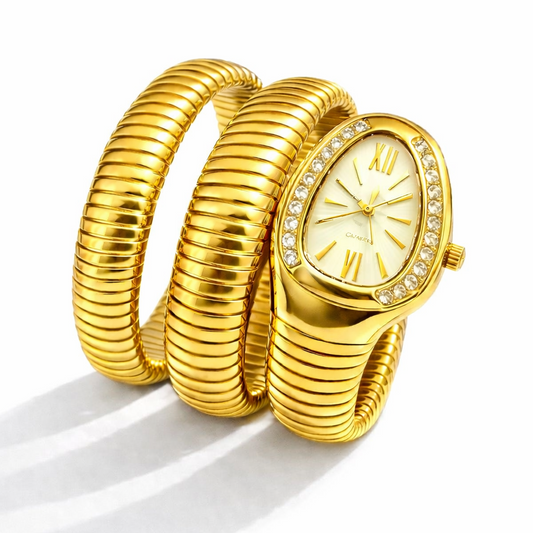 Gold Light Yellow Serpent Watch-Studded