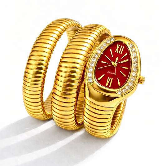 Gold Serpent Wrap Watch-Red