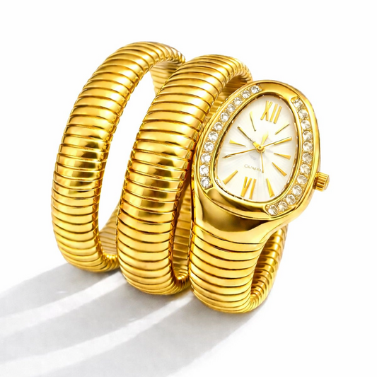 Gold Serpent Wrap Watch - White