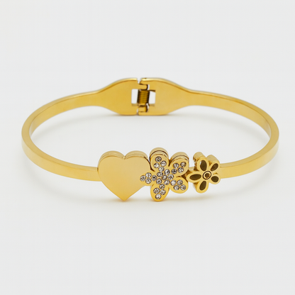 Gold Heart & Flower Bracelet