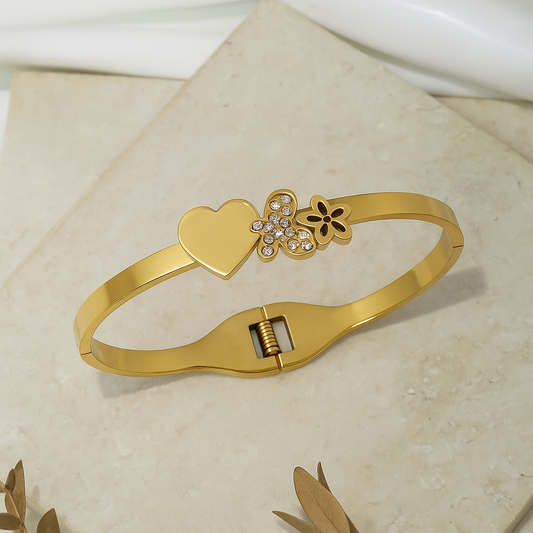 Gold Heart & Flower Bracelet