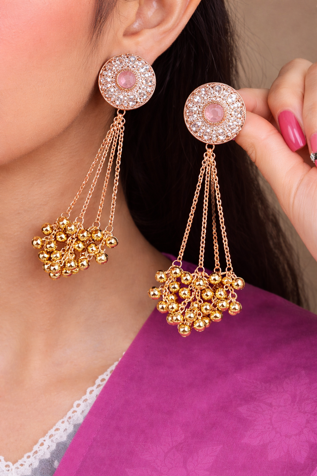 Elegant Crystal Tassel Drop Earrings