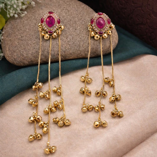 Ruby Pink Long Tassel Earrings