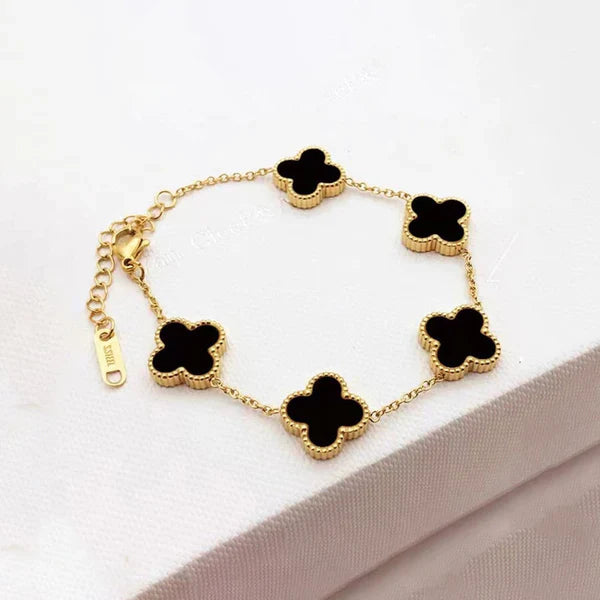 Black Anti Tarnish Clover Bracelet For Girls And Women